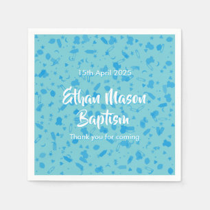 Baby Blue Confetti Baptism Christening Paper Napkins