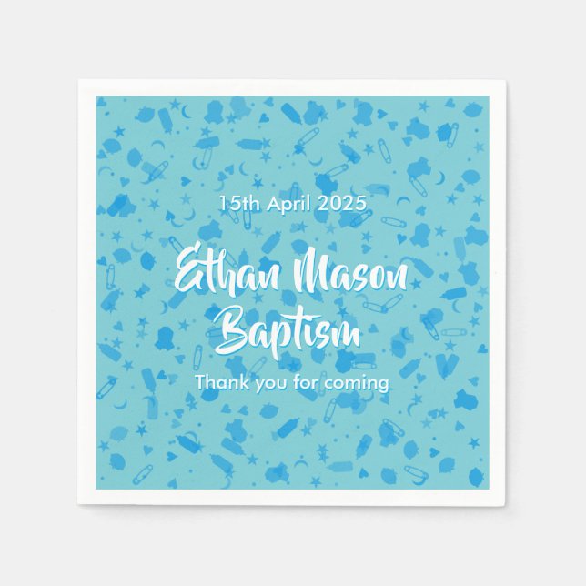 Baby Blue Confetti Baptism Christening Paper Napkins (Front)