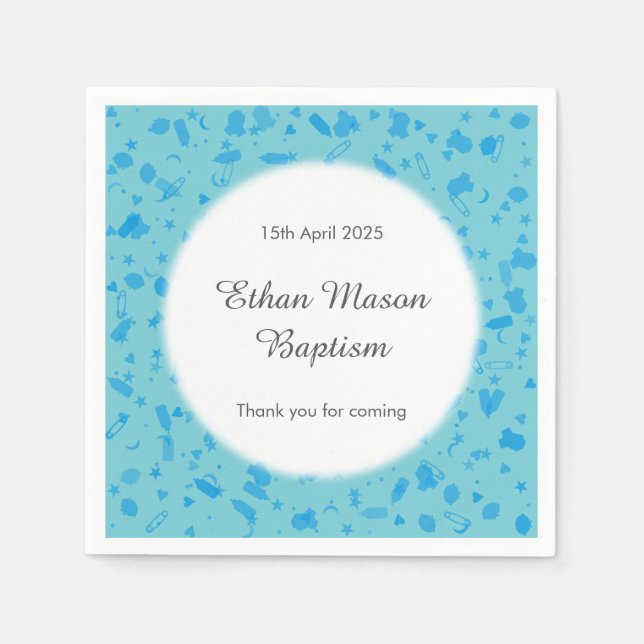 Baby Blue Confetti Baptism Christening Paper Napkins (Front)