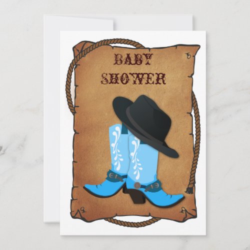 baby blue cowboy boots western mommy baby shower personalized announcements