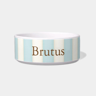 Baby Blue & Cream Stripes Personalized Cat or Dog Bowl