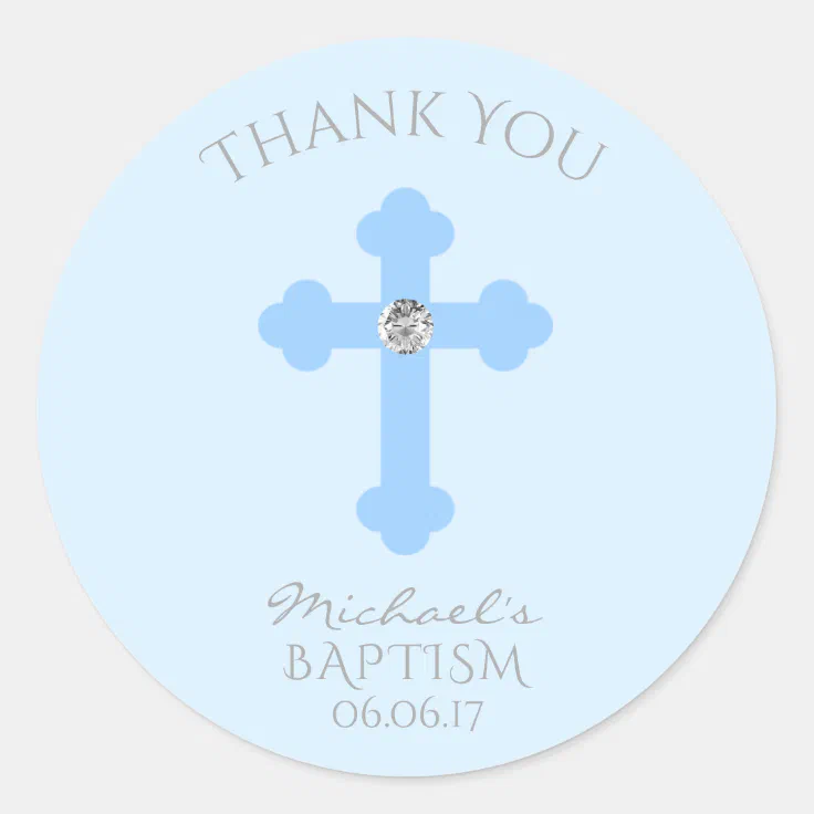 Baby Blue Cross Baptism/Christening Boy Thank You Classic Round Sticker |  Zazzle