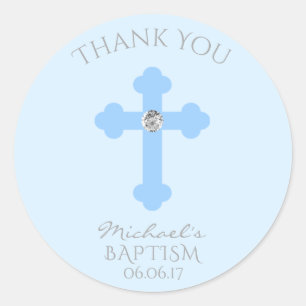 Baby Blue Cross Baptism/Christening Boy Thank You Classic Round Sticker