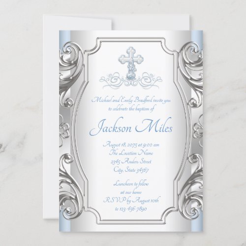 Baby Blue Cross Boy Baptism Christening Invitation