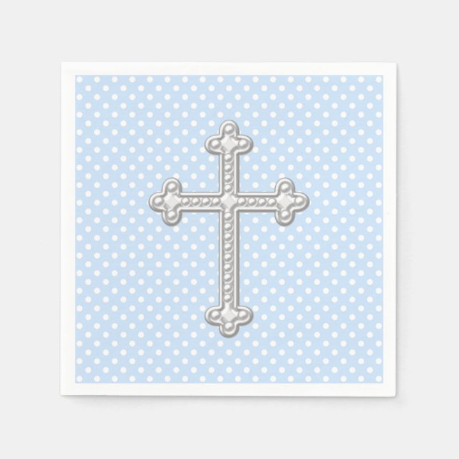 Baby Blue Cross Christening Paper Napkins (Front)