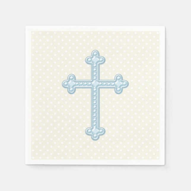 Baby Blue Cross Christening Paper Napkins (Front)