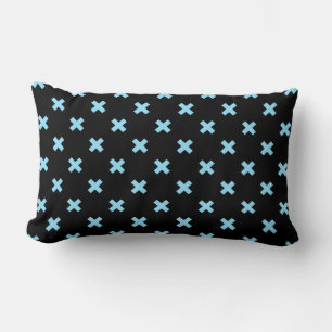 Baby blue cross stitches on black lumbar pillow
