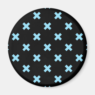 Baby blue cross stitches on black magnet