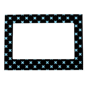 Baby blue cross stitches on black magnetic frame