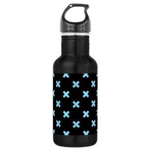 Baby blue cross stitches on black stainless steel water bottle
