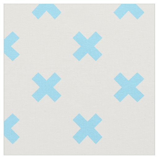 Baby blue cross stitches on white fabric