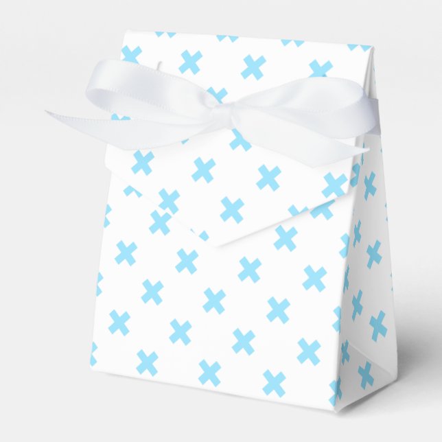 Baby blue cross stitches on white favor boxes (Front Side)