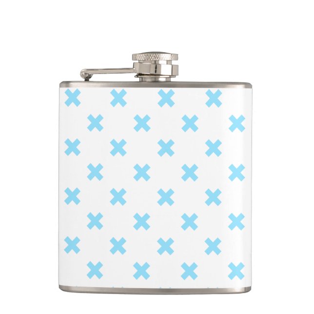 Baby blue cross stitches on white flask (Front)