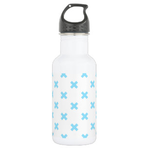 Baby blue cross stitches on white stainless steel water bottle