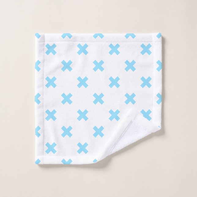 Baby blue cross stitches on white wash cloth (Wash Cloth)