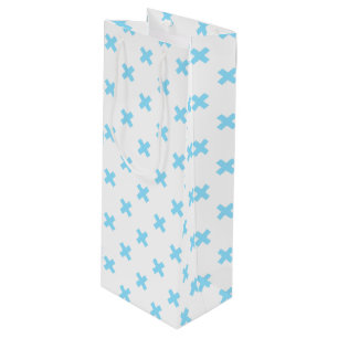 Baby blue cross stitches on white wine gift bag