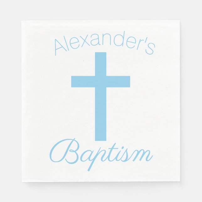 Baby Blue Cross with Custom Name Baptism Napkins (Front)