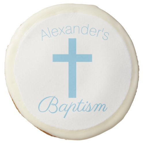 Baby Blue Cross with Custom Name Baptism Sugar Cookie