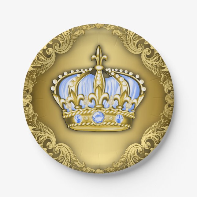 Baby Blue Crown Royal Baby Shower Paper Plates (Front)