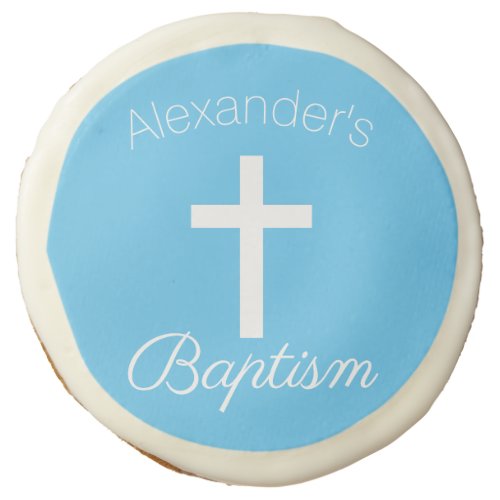 Baby Blue Custom Name Baptism with White Cross Sugar Cookie