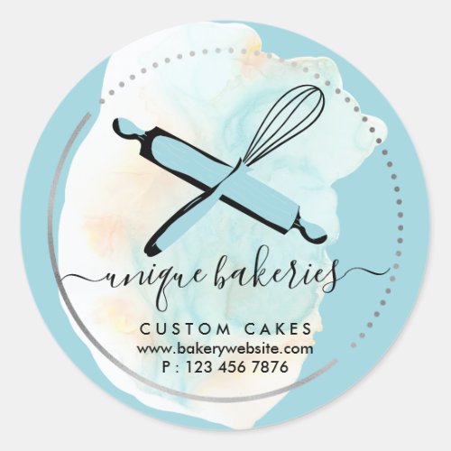 Baby Blue Cute Bakery Stylish Pastries Classic Round Sticker