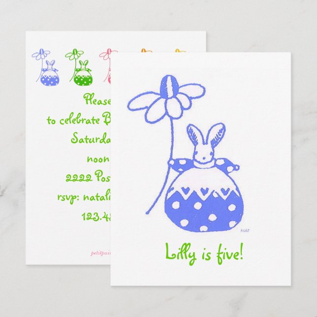 baby blue daisy bunny birthday invitation (Front/Back)