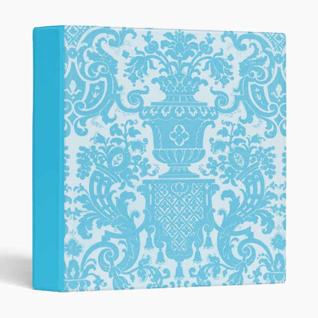 Baby Blue Damask 3 Ring Binder (Front/Spine)
