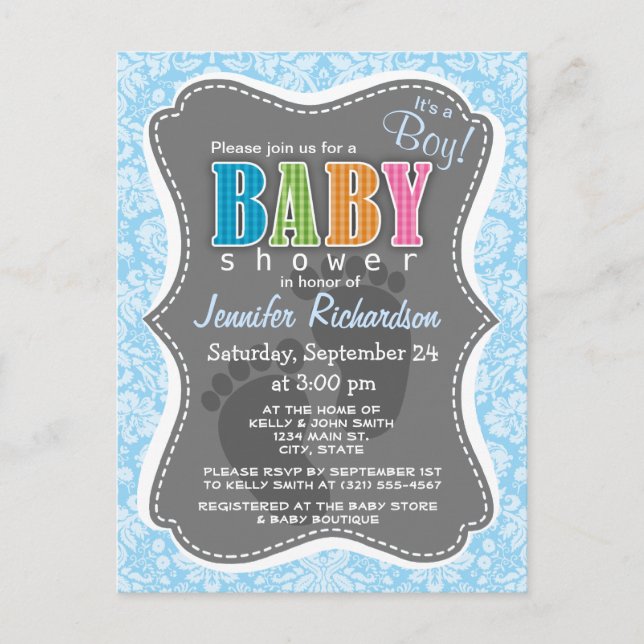 Baby Blue Damask Pattern Postcard (Front)