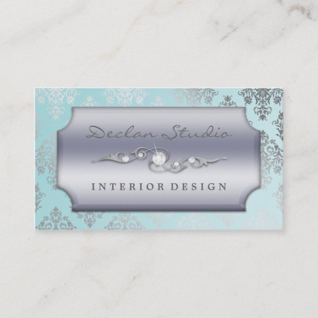 Baby Blue Dashing Damask Fashion/Interior Design Business Card (Front)