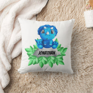 Baby Blue Dinosaur White Throw Pillow