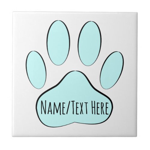 Baby Blue Dog Pawprint Custom Name Ceramic Tile