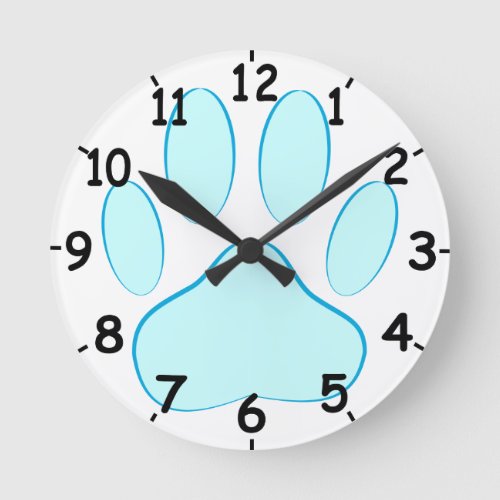 Baby Blue Dog Pawprint Round Clock