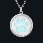Baby Blue Dog Pawprint Silver Plated Necklace<br><div class="desc">Cartoon dog pawprint in blue.</div>