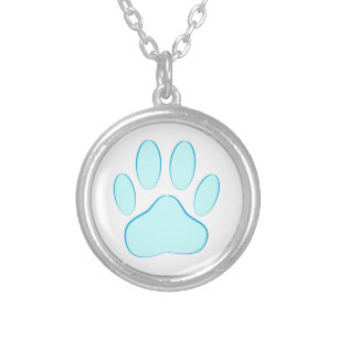 Baby Blue Dog Pawprint Silver Plated Necklace