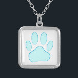 Baby Blue Dog Pawprint Silver Plated Necklace<br><div class="desc">Cartoon dog pawprint in blue.</div>