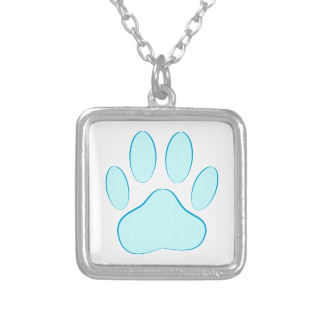 Baby Blue Dog Pawprint Silver Plated Necklace (Front)