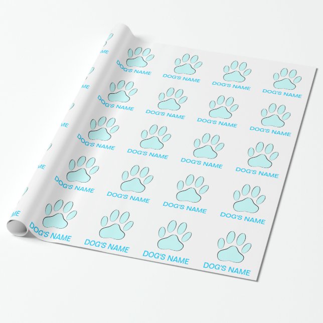 Baby Blue Dog's Pawprint Wrapping Paper (Unrolled)
