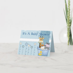 Baby Blue Dots Animals Flowers Baby Shower Invitation