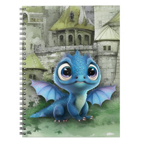 Baby Blue Dragon And Fantasy Medieval Castle Notebook