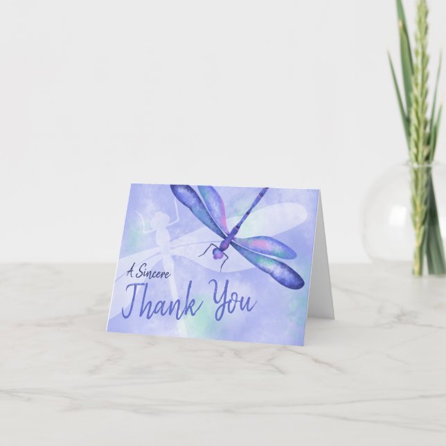 Baby Blue Dragonfly Bat Mitzvah Thank You Card (Front)