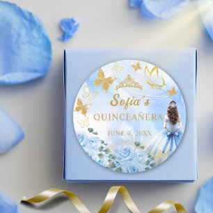 Baby Blue Dress Princess Glitter Quinceañera Classic Round Sticker