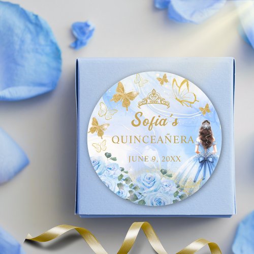 Baby Blue Dress Princess Glitter Quinceaera  Classic Round Sticker