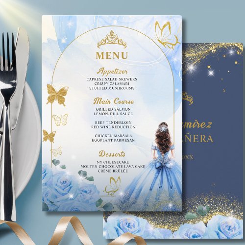 Baby Blue Dress Princess Quinceanera Birthday Menu