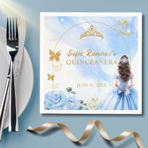 Baby Blue Dress Princess Quinceañera Party Napkins