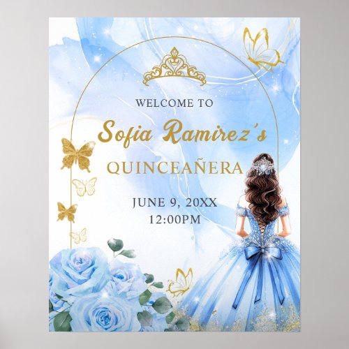 Baby Blue Dress Princess Quinceaera Party Poster