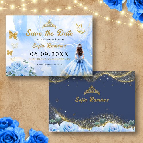 Baby Blue Dress Tiara Princess Quinceaera  Save The Date