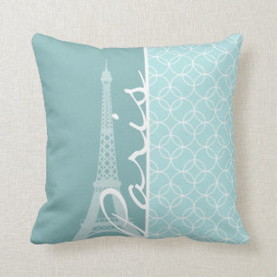 Baby Blue Eiffel Tower; Paris Throw Pillow