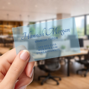 Baby Blue Elegant Calligraphy Clear Business Cards