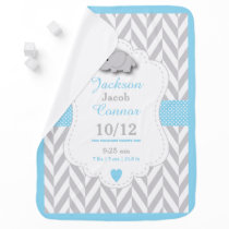 Baby Blue Elephant Birth Keepsake Design 🐘 Baby Blanket Baby Blue Elephant Birth Keepsake Design 🐘 Baby Blanket