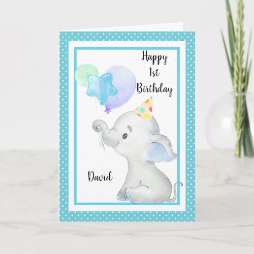 Baby Blue Elephant Cute Birthday Boy Custom Card